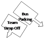 Down Arrow Callout: Team Drop Off,Right Arrow Callout: Bus Parking